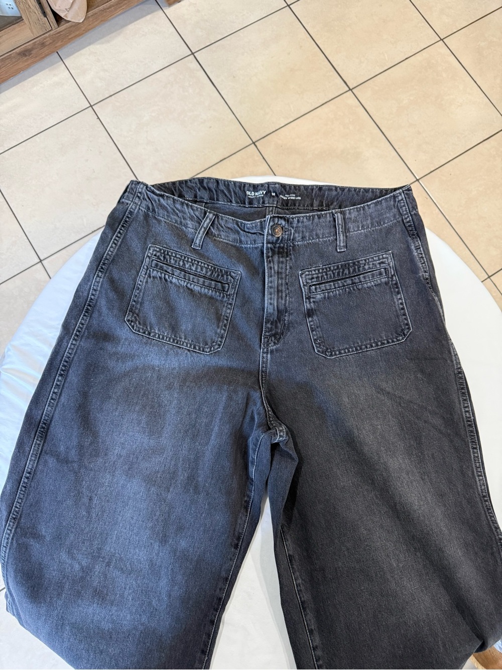 Old Navy Women's Washed Black Wide Leg Jeans with Front Patch Pockets